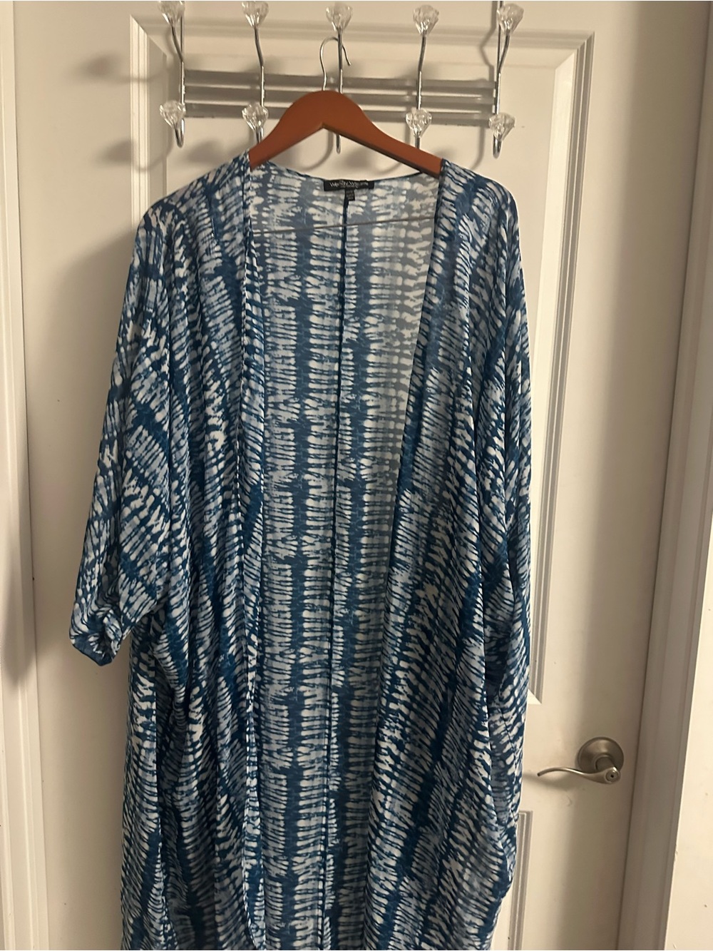 Open-Front Blue Tie-Dye Kimono Cape